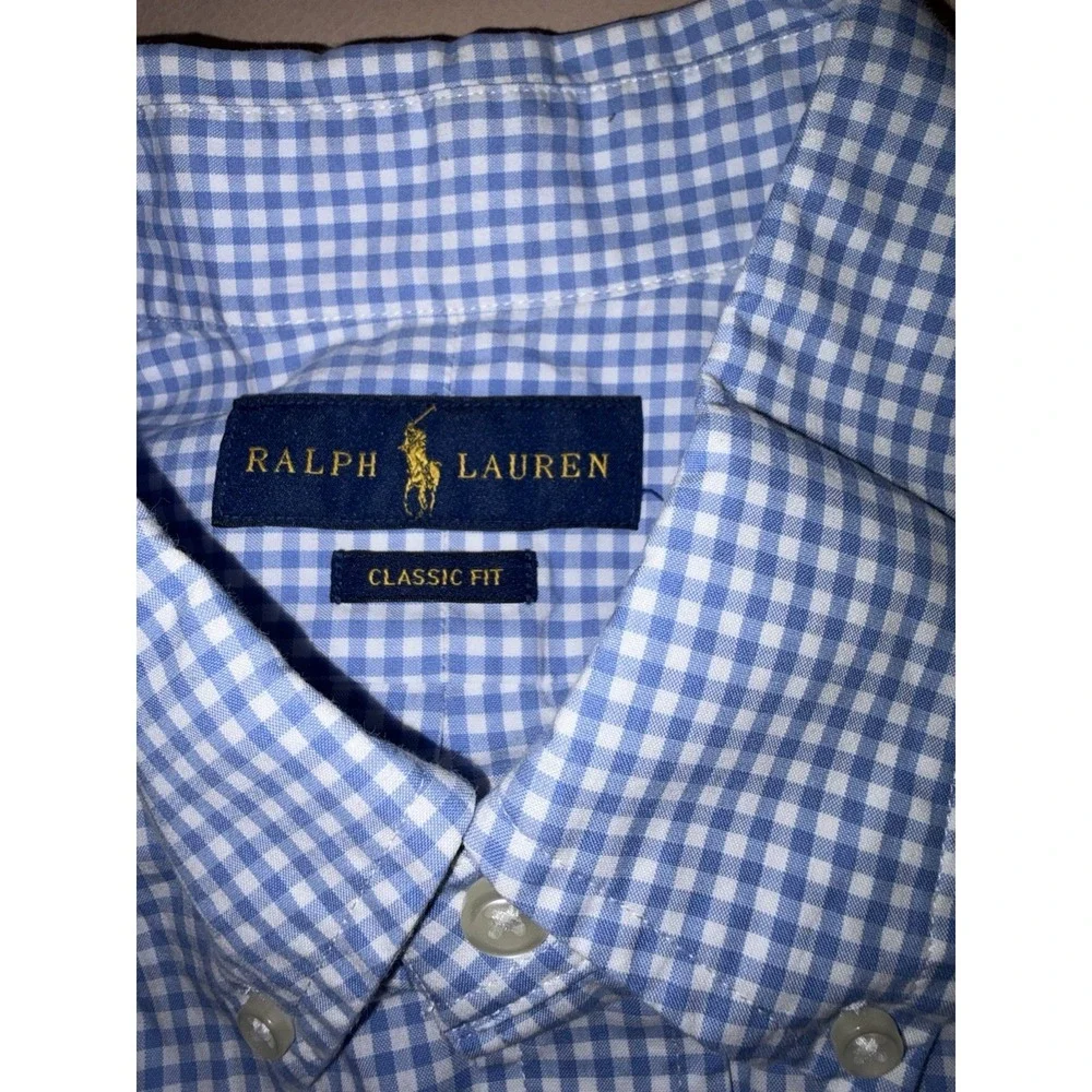 Polo Ralph Lauren Light Blue White Gingham Check Button Down Mens Large